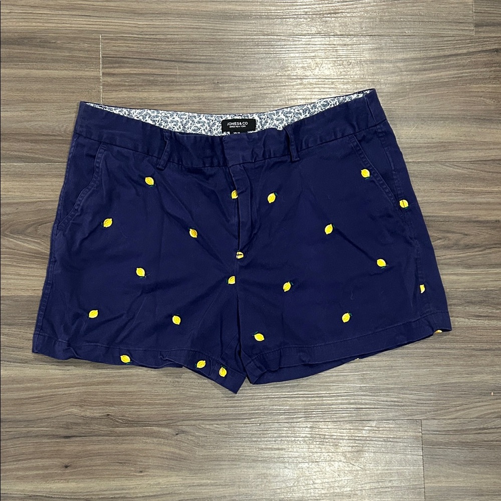 Jones & Co Dark Blue Shorts with Embroidered Yellow Lemon Accents